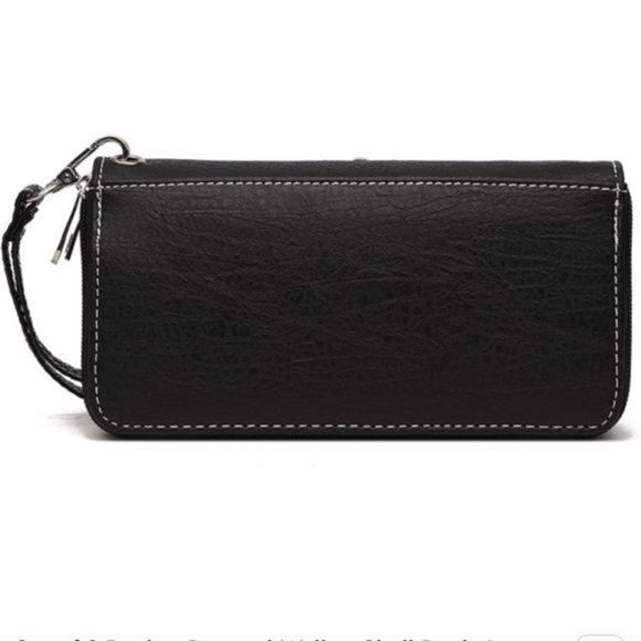 Set of 2 Bucket Bag and Wallet  Skull Punk Art Rivet Studded Vegan Leather - Picture 6 of 6